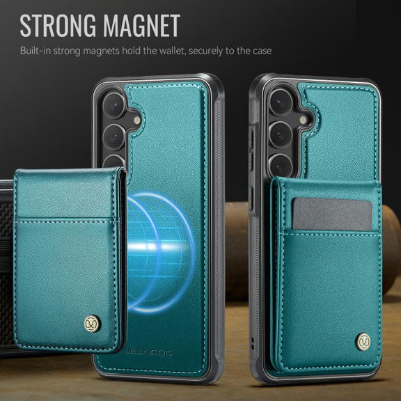 For Samsung Galaxy S25+ 5G JEEHOOD J06 British Style RFID MagSafe Card Bag PU Phone Case(Green)