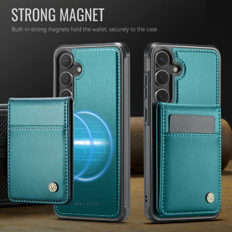 For Samsung Galaxy S25+ 5G JEEHOOD J06 British Style RFID MagSafe Card Bag PU Phone Case(Green)