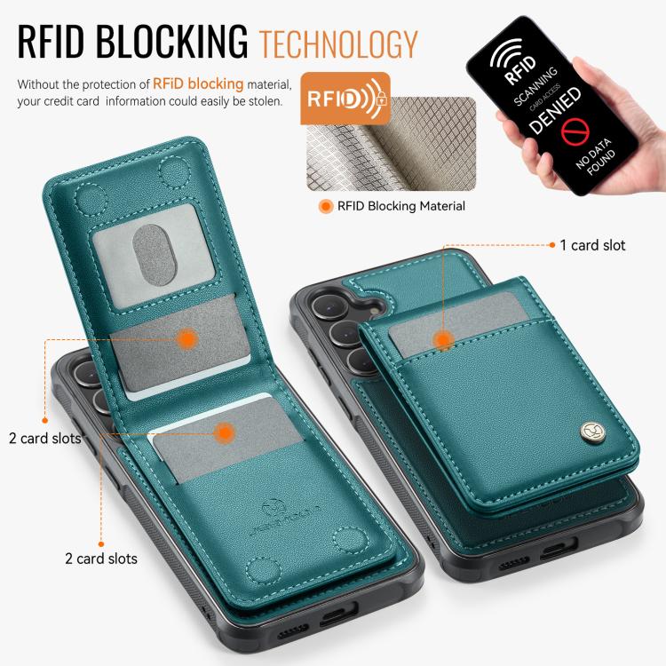 For Samsung Galaxy S25+ 5G JEEHOOD J06 British Style RFID MagSafe Card Bag PU Phone Case(Green)