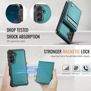 For Samsung Galaxy S25+ 5G JEEHOOD J06 British Style RFID MagSafe Card Bag PU Phone Case(Green)