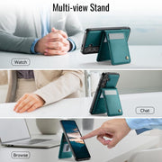For Samsung Galaxy S25+ 5G JEEHOOD J06 British Style RFID MagSafe Card Bag PU Phone Case(Green)