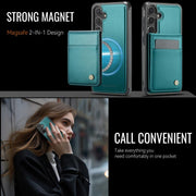 For Samsung Galaxy S25+ 5G JEEHOOD J06 British Style RFID MagSafe Card Bag PU Phone Case(Green)