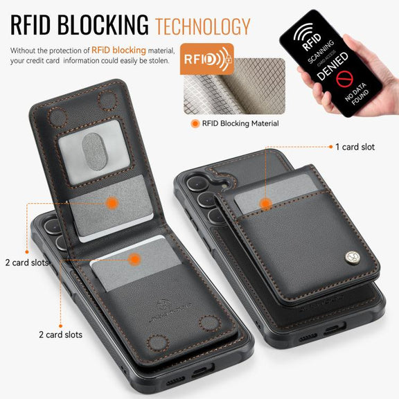 For Samsung Galaxy S25+ 5G JEEHOOD J06 British Style RFID MagSafe Card Bag PU Phone Case(Black)