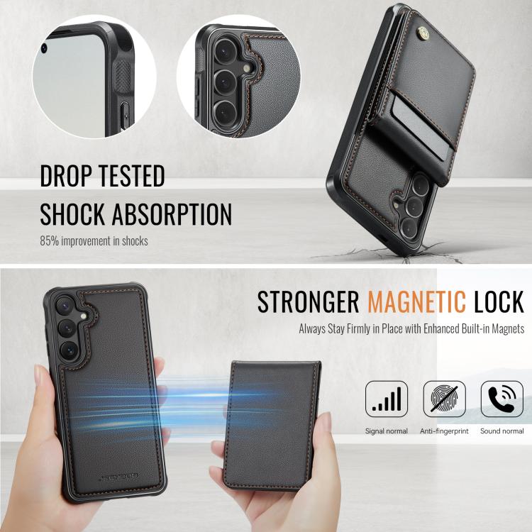 For Samsung Galaxy S25+ 5G JEEHOOD J06 British Style RFID MagSafe Card Bag PU Phone Case(Black)