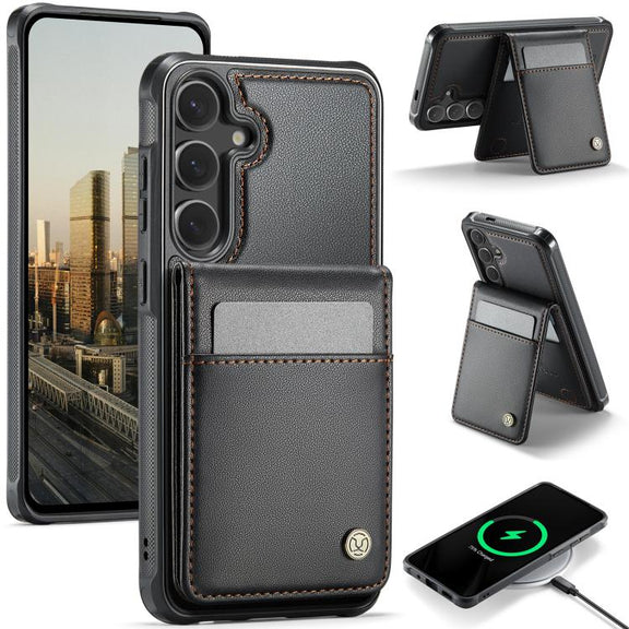 For Samsung Galaxy S25+ 5G JEEHOOD J06 British Style RFID MagSafe Card Bag PU Phone Case(Black)
