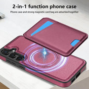 For Samsung Galaxy S25 5G Skin Feel Detachable Card Bag Magsafe Phone Case(Wine Red)