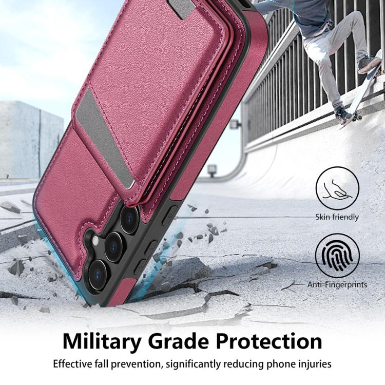 For Samsung Galaxy S25 5G Skin Feel Detachable Card Bag Magsafe Phone Case(Wine Red)