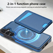 For Samsung Galaxy S25 5G Skin Feel Detachable Card Bag Magsafe Phone Case(Blue)
