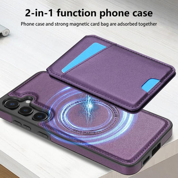 For Samsung Galaxy S25 5G Skin Feel Detachable Card Bag Magsafe Phone Case(Purple)