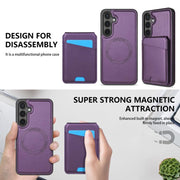 For Samsung Galaxy S25 5G Skin Feel Detachable Card Bag Magsafe Phone Case(Purple)
