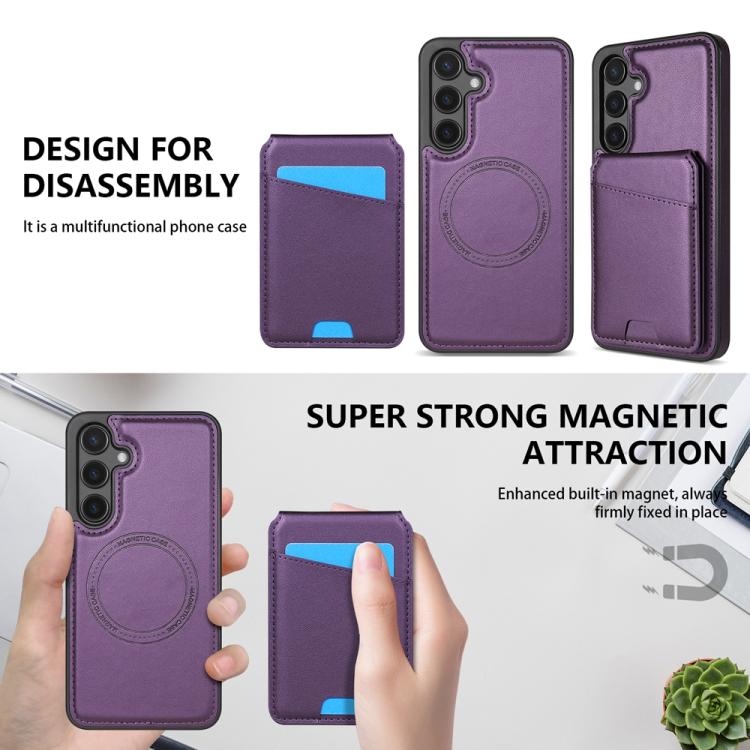 For Samsung Galaxy S25 5G Skin Feel Detachable Card Bag Magsafe Phone Case(Purple)