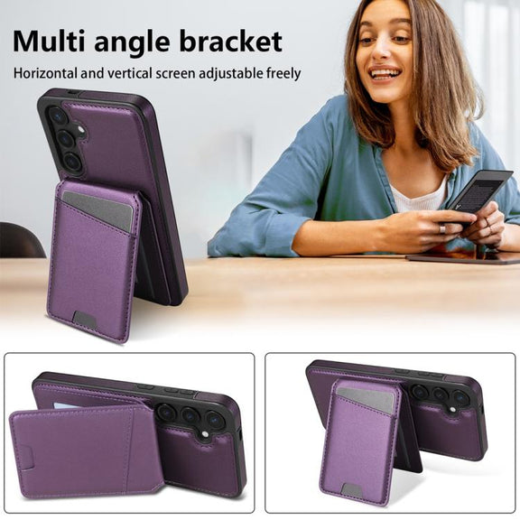 For Samsung Galaxy S25 5G Skin Feel Detachable Card Bag Magsafe Phone Case(Purple)