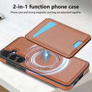 For Samsung Galaxy S25 5G Skin Feel Detachable Card Bag Magsafe Phone Case(Brown)