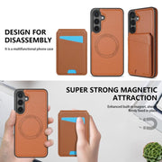 For Samsung Galaxy S25 5G Skin Feel Detachable Card Bag Magsafe Phone Case(Brown)