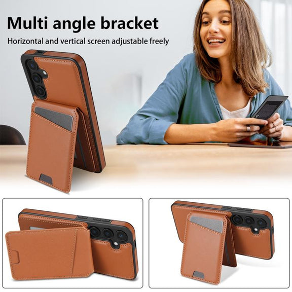 For Samsung Galaxy S25 5G Skin Feel Detachable Card Bag Magsafe Phone Case(Brown)
