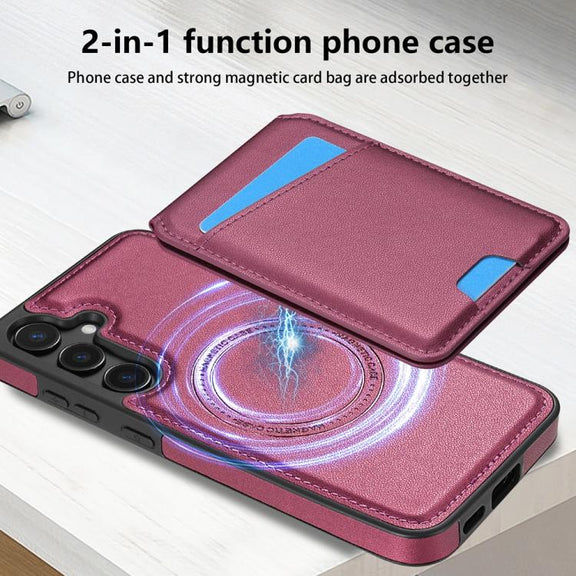 For Samsung Galaxy S25+ 5G Skin Feel Detachable Card Bag Magsafe Phone Case(Wine Red)
