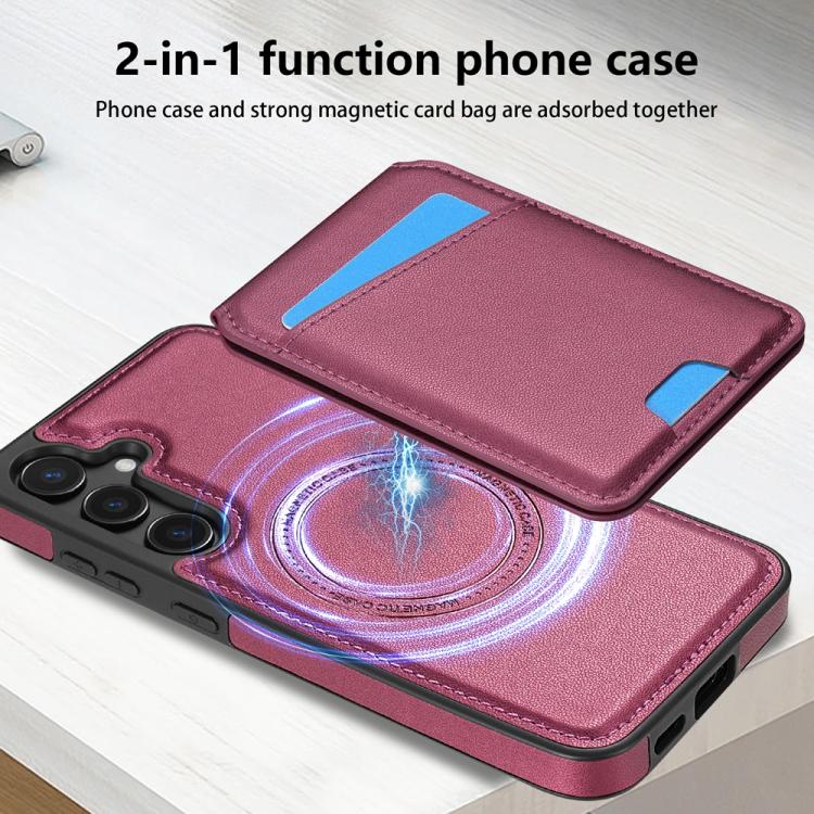 For Samsung Galaxy S25+ 5G Skin Feel Detachable Card Bag Magsafe Phone Case(Wine Red)