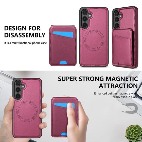 For Samsung Galaxy S25+ 5G Skin Feel Detachable Card Bag Magsafe Phone Case(Wine Red)