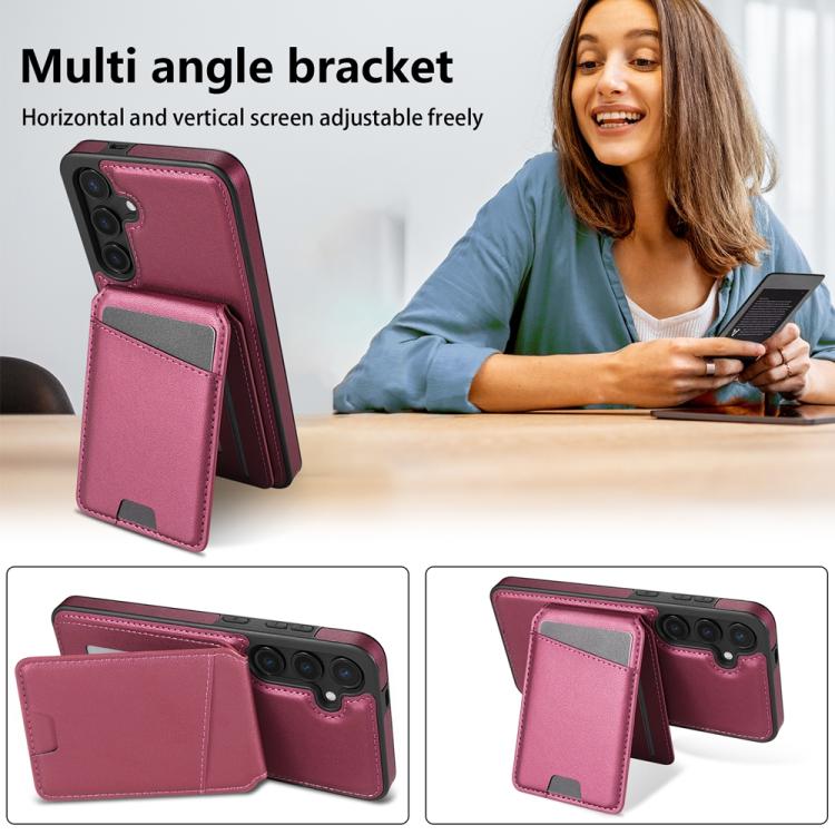 For Samsung Galaxy S25+ 5G Skin Feel Detachable Card Bag Magsafe Phone Case(Wine Red)