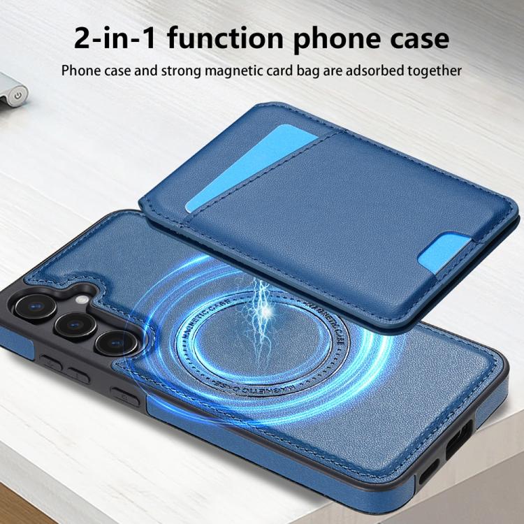 For Samsung Galaxy S25+ 5G Skin Feel Detachable Card Bag Magsafe Phone Case(Blue)
