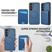 For Samsung Galaxy S25+ 5G Skin Feel Detachable Card Bag Magsafe Phone Case(Blue)