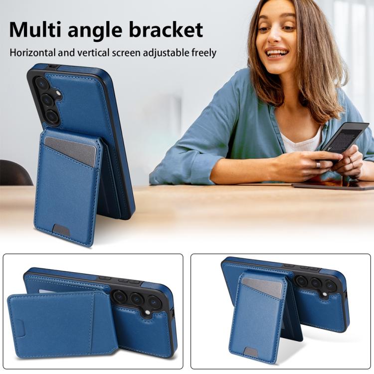 For Samsung Galaxy S25+ 5G Skin Feel Detachable Card Bag Magsafe Phone Case(Blue)