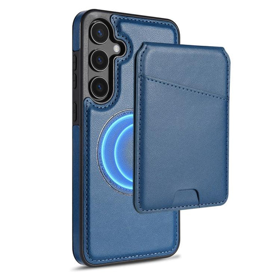 For Samsung Galaxy S25+ 5G Skin Feel Detachable Card Bag Magsafe Phone Case(Blue)