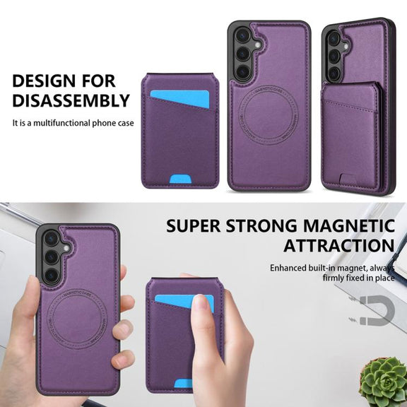 For Samsung Galaxy S25+ 5G Skin Feel Detachable Card Bag Magsafe Phone Case(Purple)