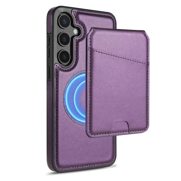 For Samsung Galaxy S25+ 5G Skin Feel Detachable Card Bag Magsafe Phone Case(Purple)