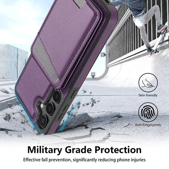 For Samsung Galaxy S25+ 5G Skin Feel Detachable Card Bag Magsafe Phone Case(Purple)
