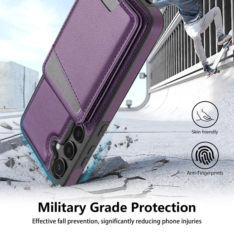 For Samsung Galaxy S25+ 5G Skin Feel Detachable Card Bag Magsafe Phone Case(Purple)
