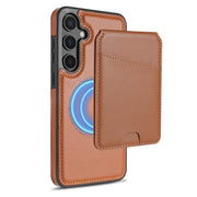 For Samsung Galaxy S25+ 5G Skin Feel Detachable Card Bag Magsafe Phone Case(Brown)
