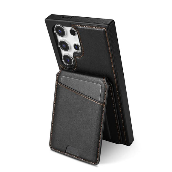 For Samsung Galaxy S25 Ultra 5G Skin Feel Detachable Card Bag Magsafe Phone Case(Black)