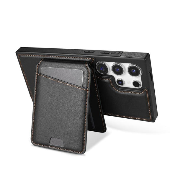 For Samsung Galaxy S25 Ultra 5G Skin Feel Detachable Card Bag Magsafe Phone Case(Black)
