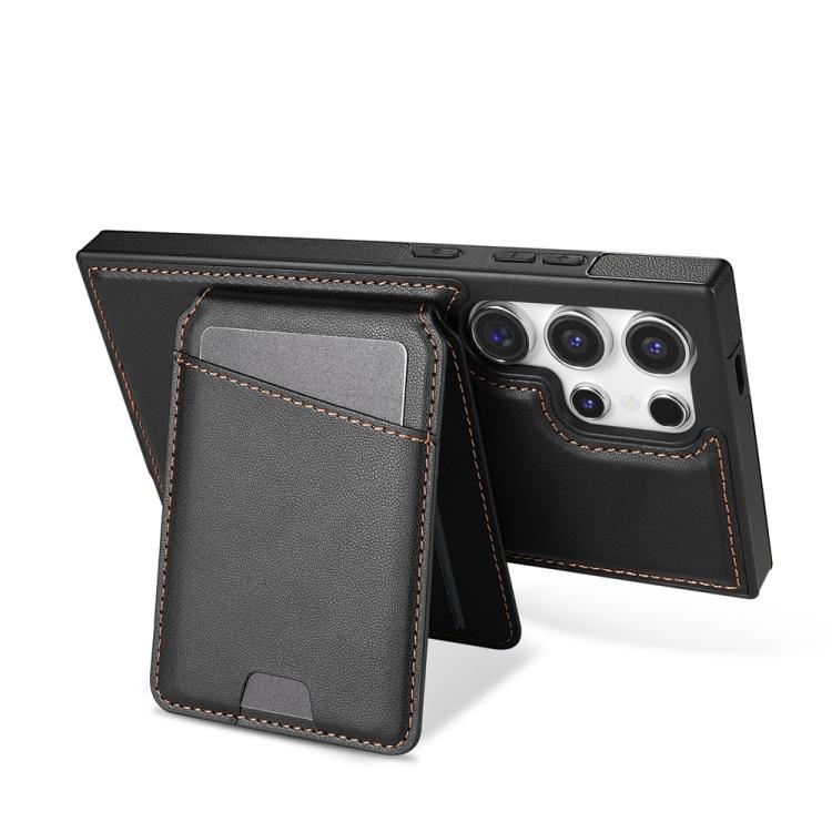 For Samsung Galaxy S25 Ultra 5G Skin Feel Detachable Card Bag Magsafe Phone Case(Black)