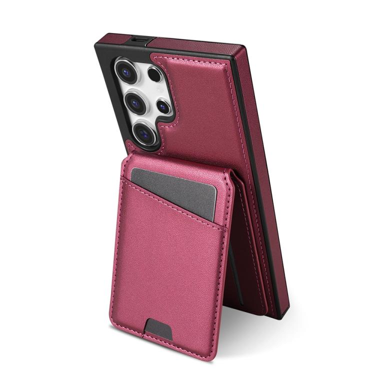 For Samsung Galaxy S25 Ultra 5G Skin Feel Detachable Card Bag Magsafe Phone Case(Wine Red)