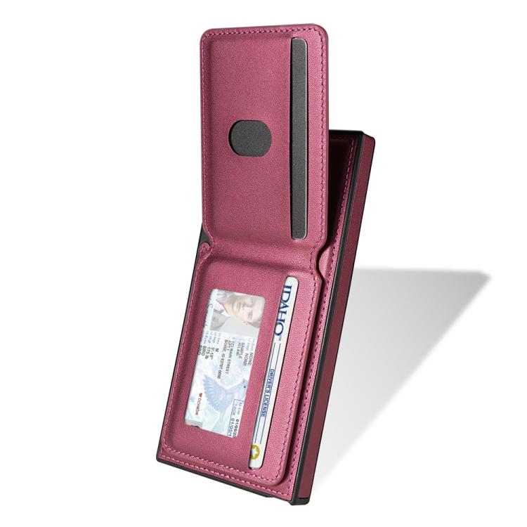 For Samsung Galaxy S25 Ultra 5G Skin Feel Detachable Card Bag Magsafe Phone Case(Wine Red)