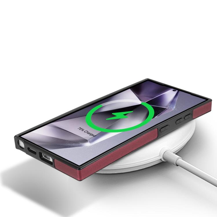 For Samsung Galaxy S25 Ultra 5G Skin Feel Detachable Card Bag Magsafe Phone Case(Wine Red)