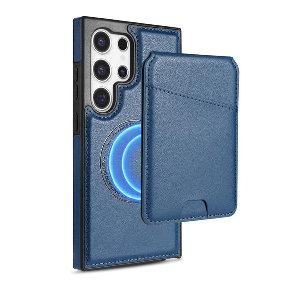 For Samsung Galaxy S25 Ultra 5G Skin Feel Detachable Card Bag Magsafe Phone Case(Blue)