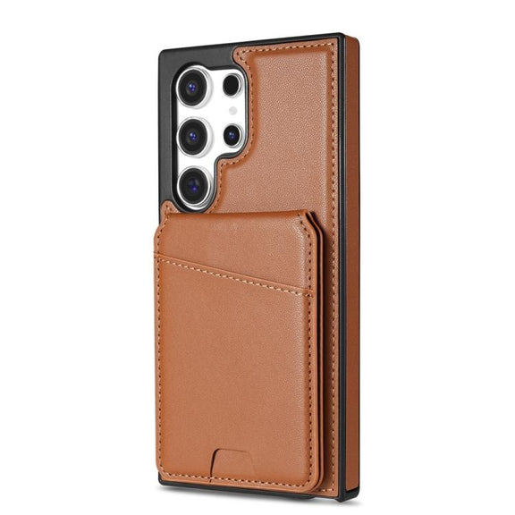For Samsung Galaxy S25 Ultra 5G Skin Feel Detachable Card Bag Magsafe Phone Case(Brown)