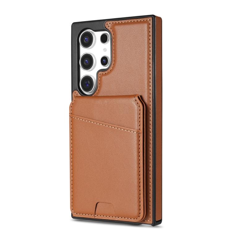 For Samsung Galaxy S25 Ultra 5G Skin Feel Detachable Card Bag Magsafe Phone Case(Brown)