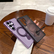 For Samsung Galaxy S25 5G Rotation Holder MagSafe Phone Case(Purple)