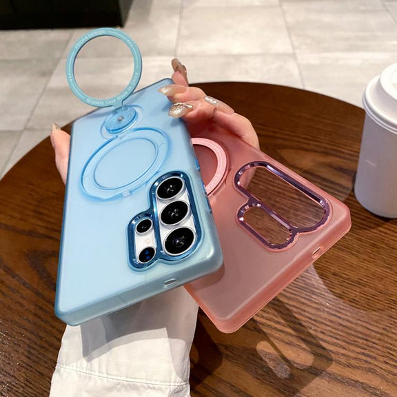 For Samsung Galaxy S25+ 5G Rotation Holder MagSafe Phone Case(Pink)