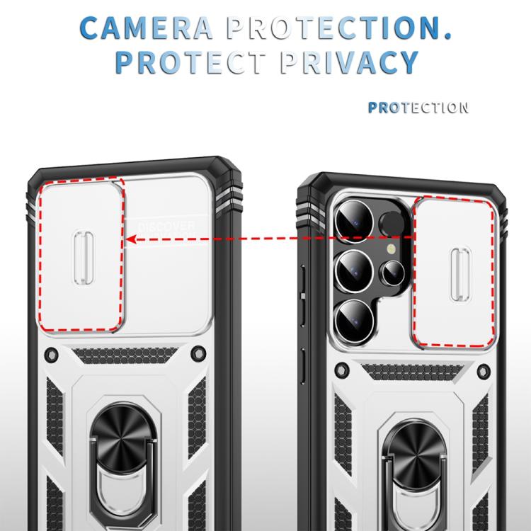 For Samsung Galaxy S25 Ultra 5G Sliding Camshield TPU Hybrid PC Phone Case with Holder(White+Black) - Galaxy S25 Ultra 5G Cases by PMC Jewellery | Online Shopping South Africa | PMC Jewellery | Buy Now Pay Later Mobicred