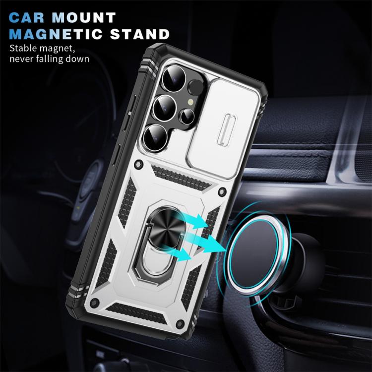 For Samsung Galaxy S25 Ultra 5G Sliding Camshield TPU Hybrid PC Phone Case with Holder(White+Black) - Galaxy S25 Ultra 5G Cases by PMC Jewellery | Online Shopping South Africa | PMC Jewellery | Buy Now Pay Later Mobicred
