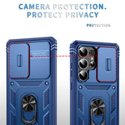 For Samsung Galaxy S25 Ultra 5G Sliding Camshield TPU Hybrid PC Phone Case with Holder(Navy Blue)