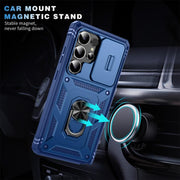For Samsung Galaxy S25 Ultra 5G Sliding Camshield TPU Hybrid PC Phone Case with Holder(Navy Blue)