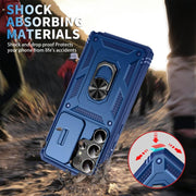 For Samsung Galaxy S25 Ultra 5G Sliding Camshield TPU Hybrid PC Phone Case with Holder(Navy Blue)