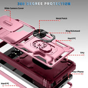 For Samsung Galaxy S25 Ultra 5G Sliding Camshield TPU Hybrid PC Phone Case with Holder(Pink+Rose Red)