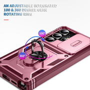 For Samsung Galaxy S25 Ultra 5G Sliding Camshield TPU Hybrid PC Phone Case with Holder(Pink+Rose Red)